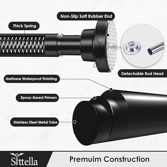 Image of SITTELLA (155Cm To 290Cm) Extendable Shower Curtain Tension Rod Non-Drilling Anti-Skid Spring Pull Rod - Stainless Steel, Black