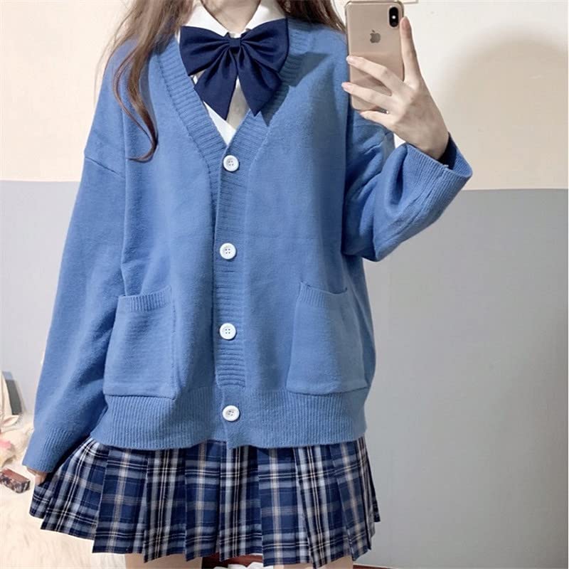 Kawaii Long Sleeve Cardigan Japanese Y2K Preppy JK Uniform Knitted Loose Sweater for Women Cutecore Cosplay Coat3