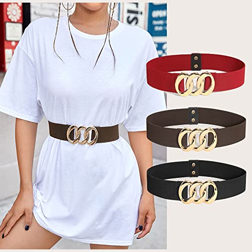 YOU&M Women's Elastic Gold-Chain Buckle Wide Stretch Waist Belts for Dresses2