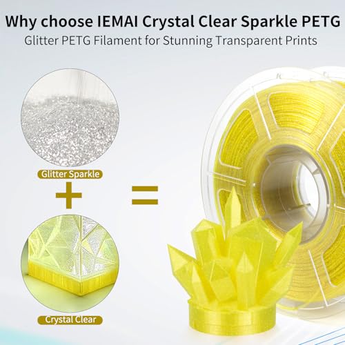 Image of IEMAI Glitter Transparent PETG 3D Printer Filament 1.75mm Yellow 1KG | Sparkly Clear Finish with Excellent Light Transmission, Smooth & Easy Printing for Lampshades, Home Decor & Creative DIY