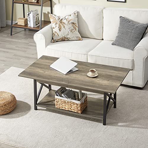 Image of GreenForest Coffee Table with Storage, 43 inch Large Modern Coffee Tables for Living Room, X-Frame Design Farmhouse Coffee Table Space Saving Living Room Tables, Easy Assembly, Grey Wash