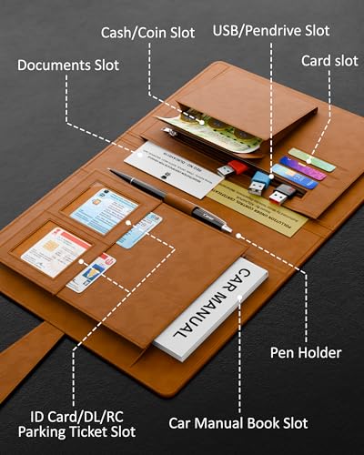 Image of FEDUS Faux Leather Premium Car Document Holder Car Storage Organizer, Car Registration and Insurance trunk Holder for Driving Licence Owner Manual,PUC RC Paper Vehicle Glove Box Document Wallet Brown
