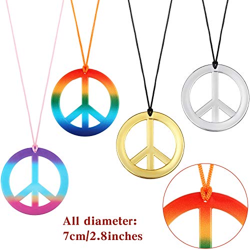 Tatuo Peace Sign Pendant Necklace Hippie Rainbow Love Peace Necklace Gold Silver Tie Dye 60s 70s3