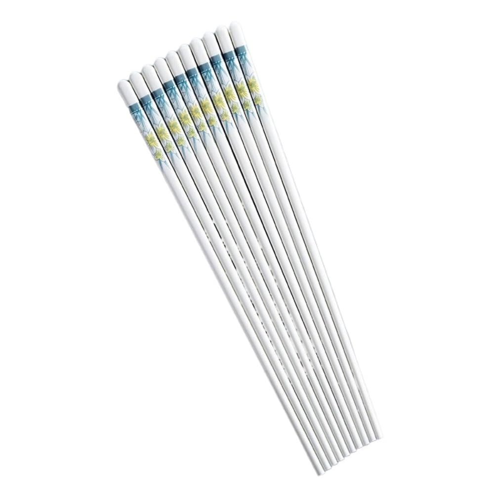 Lot de 5 paires de baguettes chinoises antidérapantes en céramique Blanc