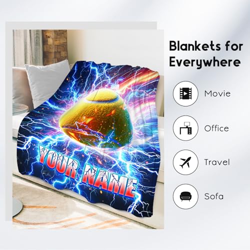 Kids Blanket for Boys Personalized Tennis Gifts wiht Name - Custom Fleece Throw with Lightning Design (4 Sizes Choose)