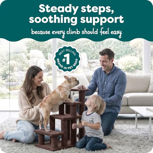Furhaven Steady Paws Multi-Step Pet Stairs for High Beds & Sofas - Brown, 4-Step