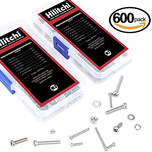 Hilitchi 600-Piece M2 M3 Phillips Pan Head Screws Bolt Nut Lock Flat Washers Assortment Kit, 304 Stainless Steel #TOP3