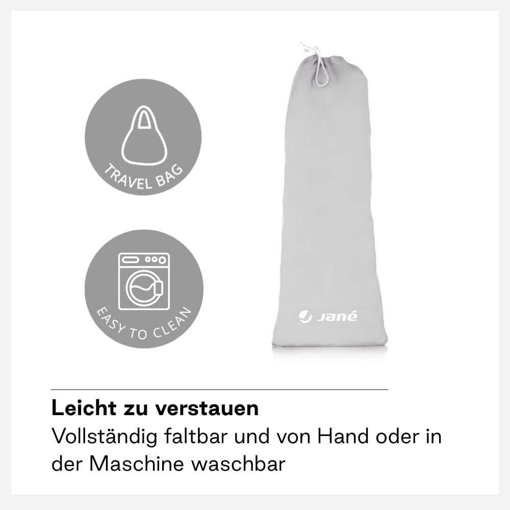 Jané Klappbares Kinderbettgitter 140 cm, Extra Hoch, Atmungsaktiv, inkl. Transporttasche, Grau