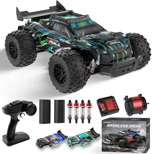 1/16 RTR Brushless Remote Control Cars for Adults, 4WD 60KM/H Fast All Terrain Off-Road RC Truck, High Speed RC Car with 2 LiPo 2000 mAh Batteries, Oil-Filled Shocks, 2-Color Shell, Colorful Lights
