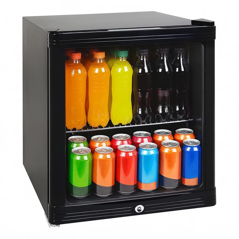 Mini armario para bebidas 52L - Refrigerador compacto positivo ventilado - Temperatura 0/+10°C - Puerta abatible con cerradura - Estante + rejilla - Iluminación LED - Gas R600a - Pies ajustables