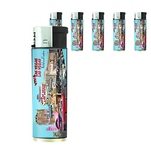 Vintage Las Vegas Strip Lighters S12 Set of 5 Electronic Flame Cigarette Smoking