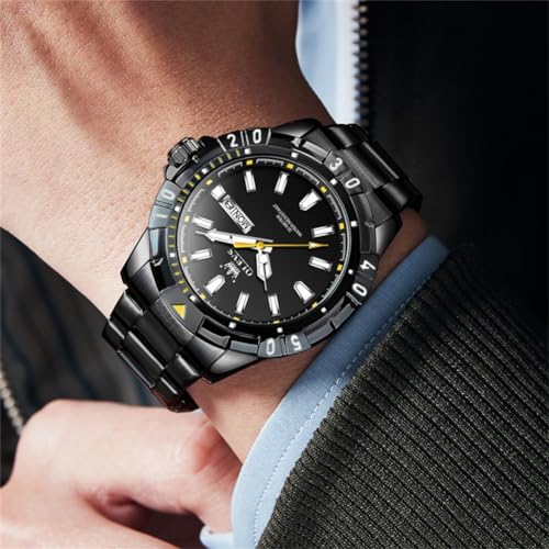 Image of OLEVS Mens Watch Chain Luxury Dress Black Stainless Steel Analog Quartz Waterproof Wrist Watch for Men Date