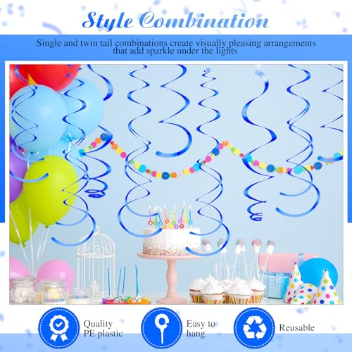 Image of 36 Pcs Hanging Swirl Party Decorations Plastic Streamer Swirls Spiral Party Decorations for Ceiling Birthday Wedding Baby Shower Graduation(Blue)