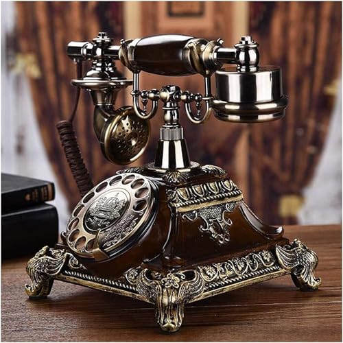 Image of Dratal Imitation Copper Vintage Style Rotary Retro Old Fashioned Corded Rotary Dial Home and Office Telephone Functional Antique Style Telephone-Bronze (DT-NEW01)