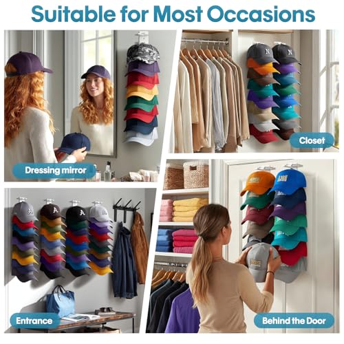 Hat Organizer for Baseball Caps Wall, 2 Pack Hat Holder for Closet Door Hold up to 16 Hats,Hat Hook with Adhesive and 8 Screws, Hat Hanger Cap Holder Hat Hangers for Wall Closet Door Bedroom(A-White) - image 3