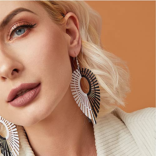 Unique Metal Hollow Personality black and white symmetry Leaf Earrings Bohemian Lightweight leaf Dangle Drop Geometric Earrings for Women Girls Charm Jewelry gift3