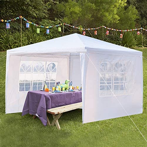 10'X10' Outdoor Party Tent, Small Wedding Birthday Tents For Parties, White Canopy Tent With 3 Removable Sidewalls & Transparent Windows, Outside Gazebo Event Tent For Garden, Patio And Backyard #TOP2