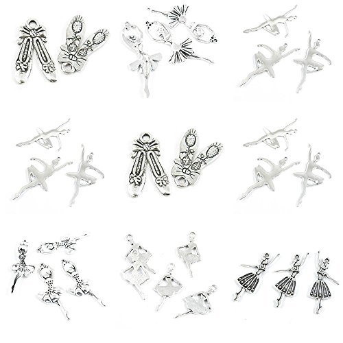 28 Pieces Antique Silver Tone Jewelry Making Charms Ballet Dancer