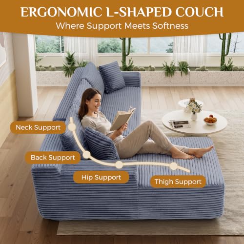 Image of 95 inch Boneless Cloud Sectional Couches for Living Room, Comfy Fluffy L Shaped Memory Foam Deep Seat Boneless Couch, Modular Sectional Sofa with Left Facing Chaise, Grey