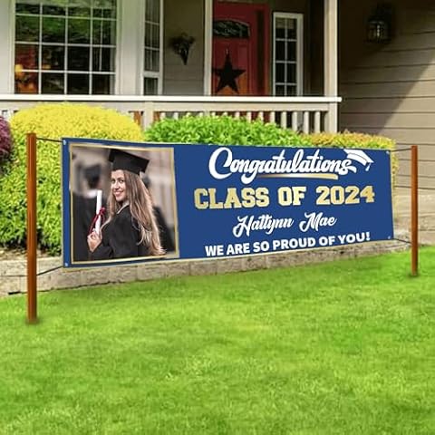 Custom Graduation Banners Gift,Personalized Graduation Gift,Text,Name,Class of 2024 Signs for Yards,Graduation Party Decorations,71 x 24in Cover