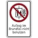 LEMAX® Aufkleber Kombischild Aufzug im Brandfall nicht benutzen Folie 100 x 150 mm (Feuer, Notfall, Fahrstuhl) wetterfest