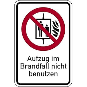 LEMAX® Aufkleber Verbotsschild, Kombischild, Aufzug im Brandfall nicht benutzen DIN EN ISO 7010 Folie selbstklebend 100x150mm