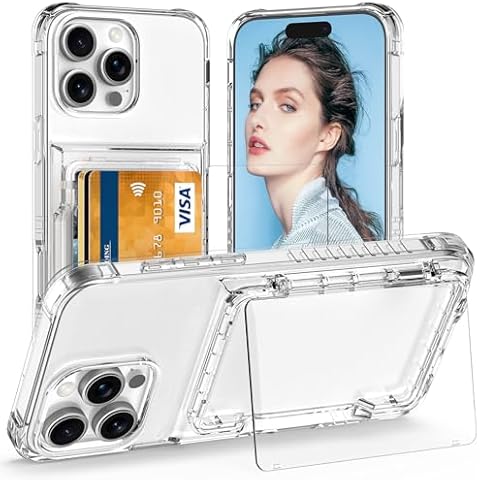 AFGHOA for iPhone 16 Pro Max Case Wallet with Kickstand, 4 Cards Holder Clear Case for Women Men, Yellowing Resistant Transparent TPU Back Cover, Flip Wallet ID Slot Hard Shell for iPhone 16 ProMax Cover