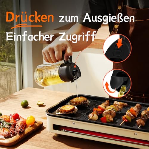 TrendPlain 16oz Ölsprüher für Speiseöl – 470ml Olivenöl Flasche – 2-in-1 Ölspender und Ölsprüher – Küchen Gadgets für Kochen, Salat und Grill Schwarz 4