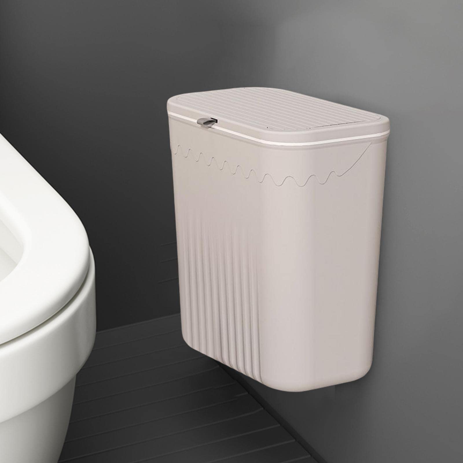 Fonowx Abfalleimer Bad Wandmontage ohne Bohren, Mülleimer Hängend mit Deckel Platzsparend, Mülltonne zum Einhängen mit Deckel für Badezimmer, Ecke, Schlafzimmer, Toilette, Küche, GRAU Küche, Haushalt & Wohnen