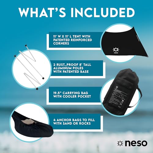 Image of Neso Gigante Portable Beach Tent Sun Shelter - Lightweight Beach Shade Canopy - Easy Setup for Family Outings - Patented Reinforced Corners - UPF 50+ Sun Protection - 8ft Tall, 11 x 11ft - Black