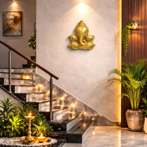 Image of Collectible India Conch Brass Ganesha Showpiece Idol - Wall Hanging Decoration Items for Living Room, Home Decor Items, Metal Ganesh Statue for Home Temple Office decoartion Housewarming Gifts