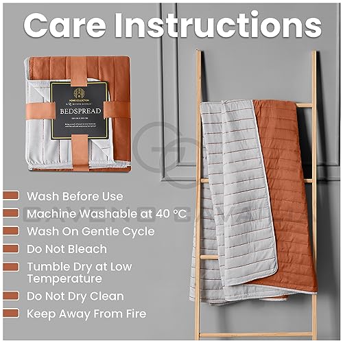 GC GAVENO CAVAILIA Reversible Pinsonic Bedspread Double Size Coverlet Comforter, Geometric Quilted Throw Blanket (150 x 200cm) Polyester - All Season (Rust/Grey) - Cosy Home Interiors GC GAVENO CAVAILIA Reversible Pinsonic Bedspread Double Size Coverlet Comforter, Geometric Quilted Throw Blanket (150 x 200cm) Polyester - All Season (Rust/Grey) - Image 5