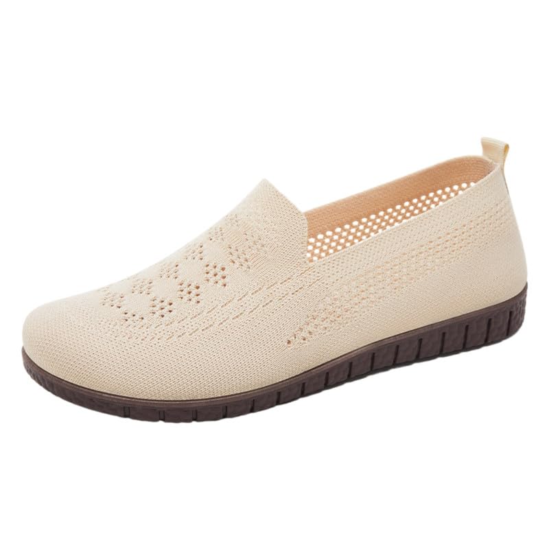 Women’s Breathable Mesh Flat Shoes – Lightweight & Soft-Soled Hollow Slip-On Shoes for Spring & Summer| 38 | Beige-image-36