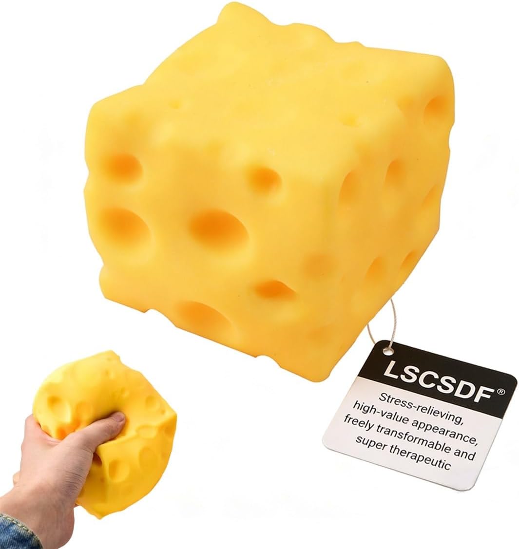 Huge Squish Cheese Cube Big 3.9in Jumbo Cheese Squishy Block Toy Soft Novelty Rebounding Sensory Toy Stress Relief Fidget Balls Gifts for Adults Help for Relax Focus Autism ADHD (1*10cm)