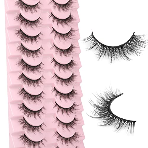 Fake Eyelashes Wispy Cat Eye Natural Short 10 Pairs Eyelashes 3D Fluffy Mink Lashes Pack 15mm FANXITON False Eye Lashes