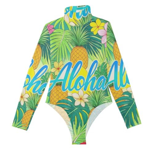 Body manga larga mujer camiseta moldeadora sexy cuello alto falso estampado piña