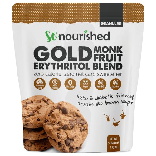 GOLD - Brown Sugar Alternative Substitute 1:1 Sugar Replacement - Monk Fruit Erythritol Sweetener for Low Carb Dieters and Diabetics - No Calorie Sweetener, Non-GMO (5 Pounds)