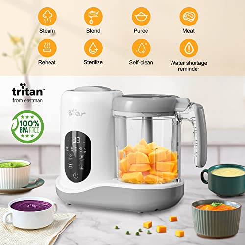 BEAR 2023 Baby Food Maker | One Step Baby Food Processor Steamer Puree Blender | Auto Cooking & Grinding | Baby Food Puree Maker with Self Cleans | Touch Screen Control, White
