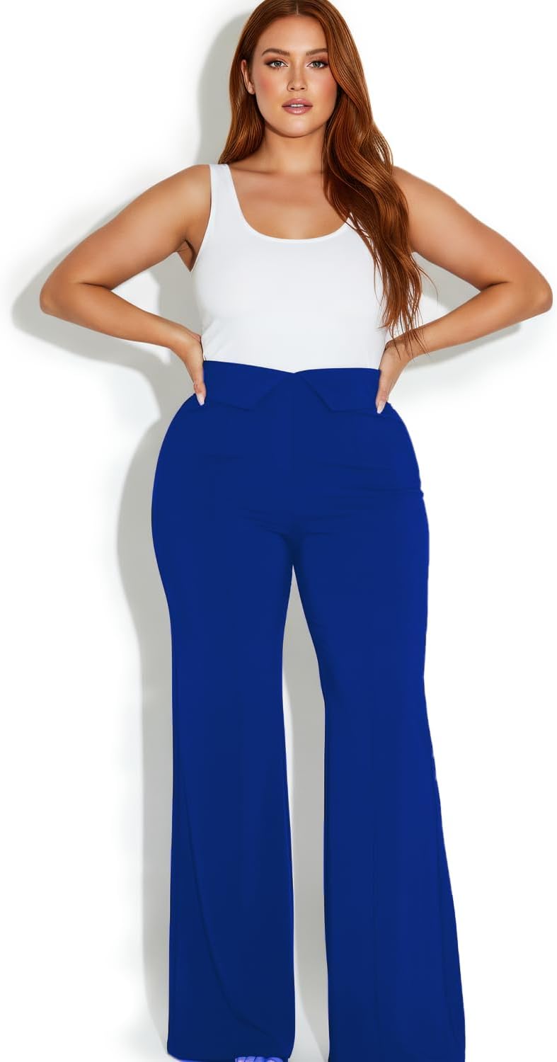 Women's Wide Leg Dress Pants High Waisted Stretchy Work Pants with Waist Lapel Wrinkle Free Business Casual Trousers