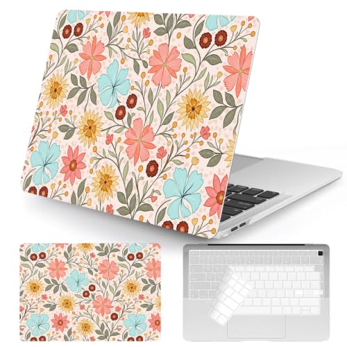 Funda MacBook Air 13 M1 rosa floral rígida con protector de teclado A2337