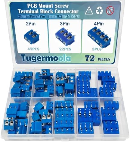 72PCS 5mm/0.2" Pitch PCB Mount Screw Terminal Block Connector 2Pin 3Pin 4Pin Circuit Board Connector PCB Wire Terminal Blue