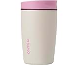 Owala SmoothSip Slider Insulated Stainless Steel Coffee Tumbler, Reusable Iced Coffee Cup, Hot Coffee Travel Mug, BPA Free 12 oz, Pink/Tan (Daybreak)