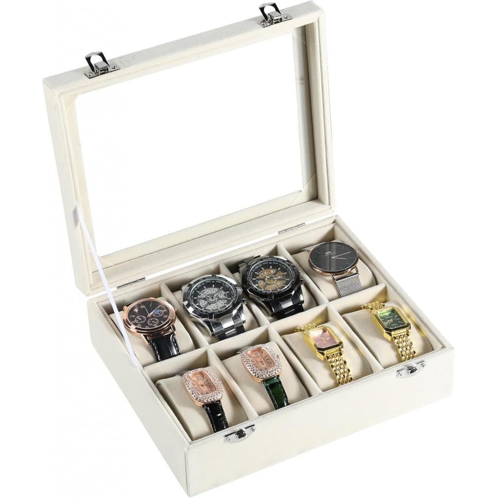 Scatola Porta Orologi/organizer per 8 Orologi Da Polso E Gioielli, con Coperchio Trasparente E Materiale in Tessuto Morbido, Ideale Come Regalo E per