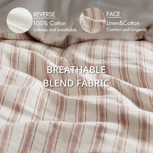 Image of Madison Park Linen Cotton Rayon Blend Duvet Cover Set, 3PC King | Striped Design, Lightweight & Breathable Bedding with Shams, Terracotta