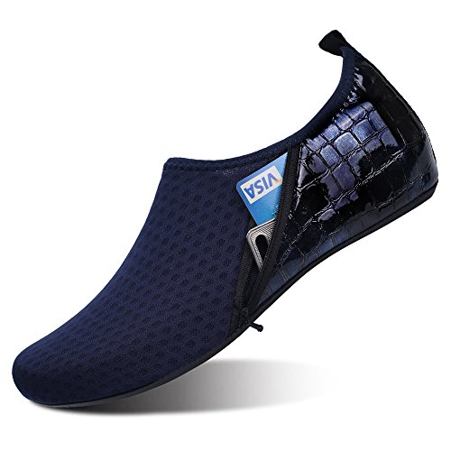 JIASUQI Frauen Sommer Barfuß Wasser Haut Schuhe Aqua Socken Für Surf Pool Yoga Strand Übung Tasche Dunkel Blau, 40/41 EU