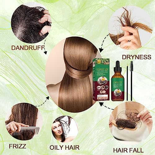 Castor Oil, Cold Pressed Organic Castor Oil Rich in Castor oil, Argan oil, Camellia Seed Oil, jojoba seed oil for For All Hair Types-Natural Hair Growth-Strengthen Hair Roots-Treat Dry & Damaged Hair