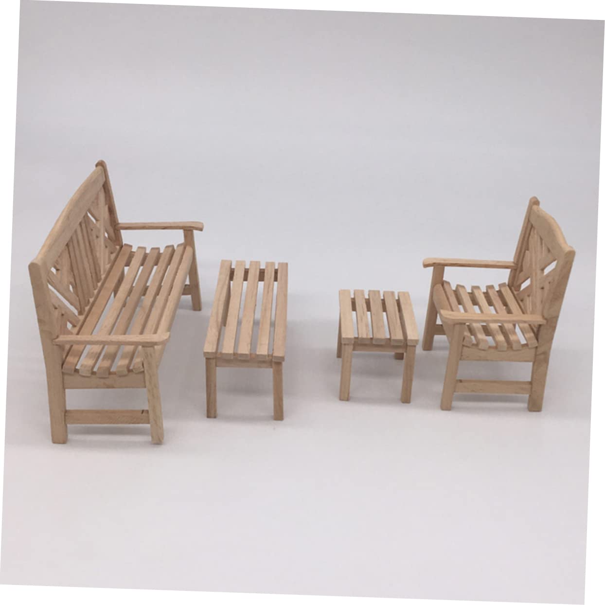 BESTonZON 2ensembles Meubles Miniatures pour Jardin Table Longue Banc Chaise Fauteuil Décoration pour Maison De Poupée Et Collection Ornements