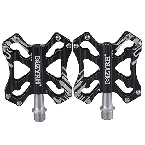 Thinktop 3 Bearing Ultralight Road Mountain Bike Mtb Platform Pedals Flat Aluminum Sealed Ever Lubricate Bearing Axle 9/16, Black #TOP1