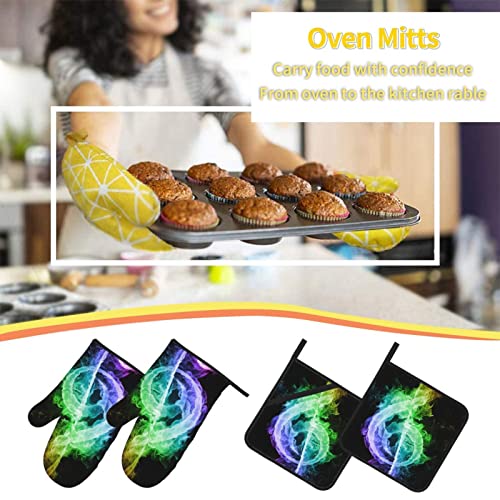 Music Notes Oven Mitts And Pot Holders Heat Resistant 4Pcs Set Bbq Gloves And Pads For Cooking Baking Grilling #TOP6