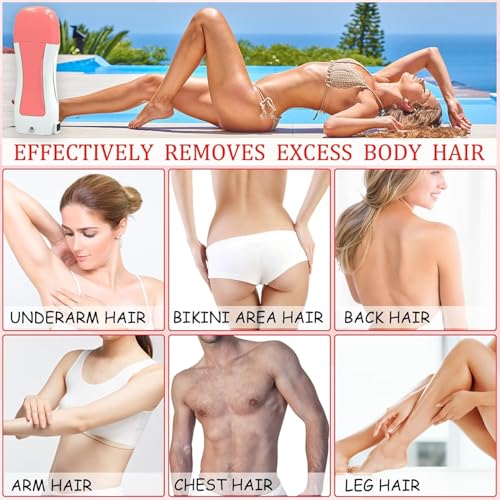 Image of Wax Heater Roll on Wax Heater Machine Hair Removal Wax Kit Painless Skin Types Hands, Legs White Chocolate Liposoluble Wax Easy To Home And Polur Use (Wax Roll on + Wax Cartidge-2 + Wax Strips + Wipes)